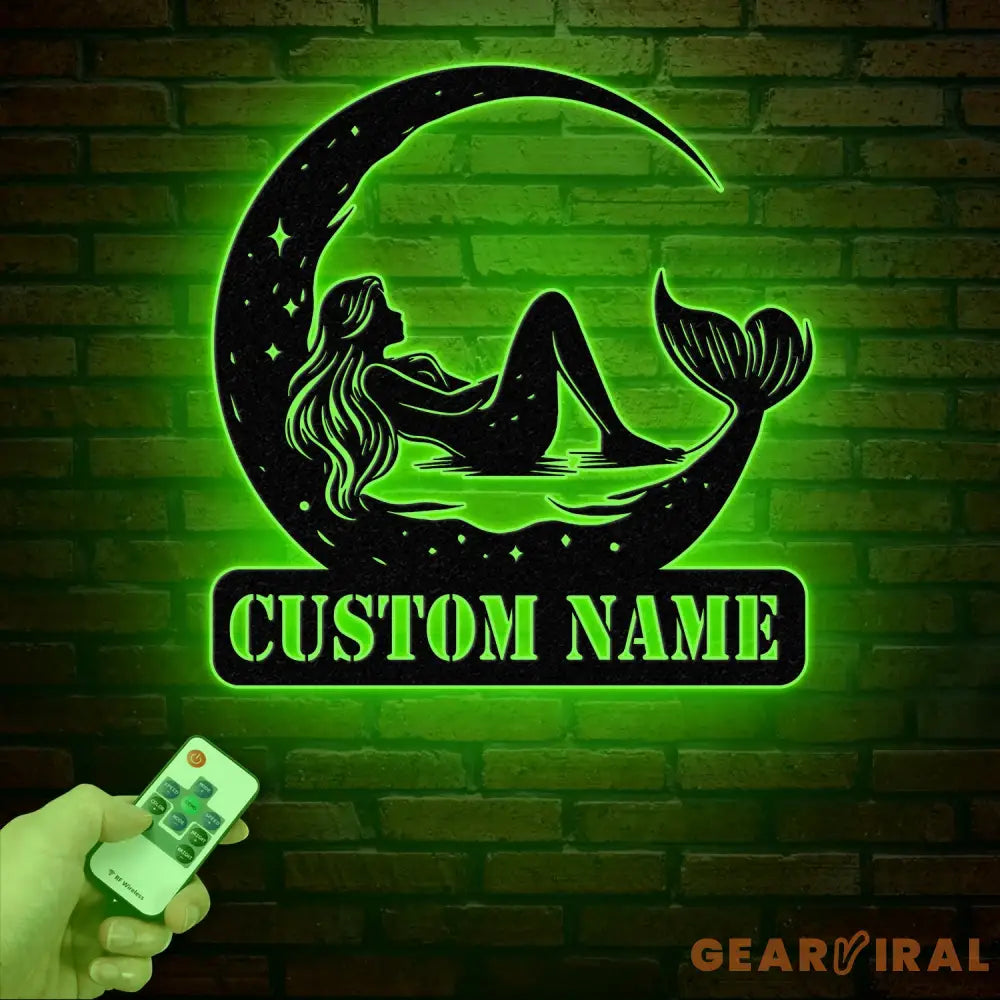 Mermaid On The Moon Metal Sign with LED Lights Custom Mermaid Metal Wall Decor Personalized Mermaid Metal Wall Hanging