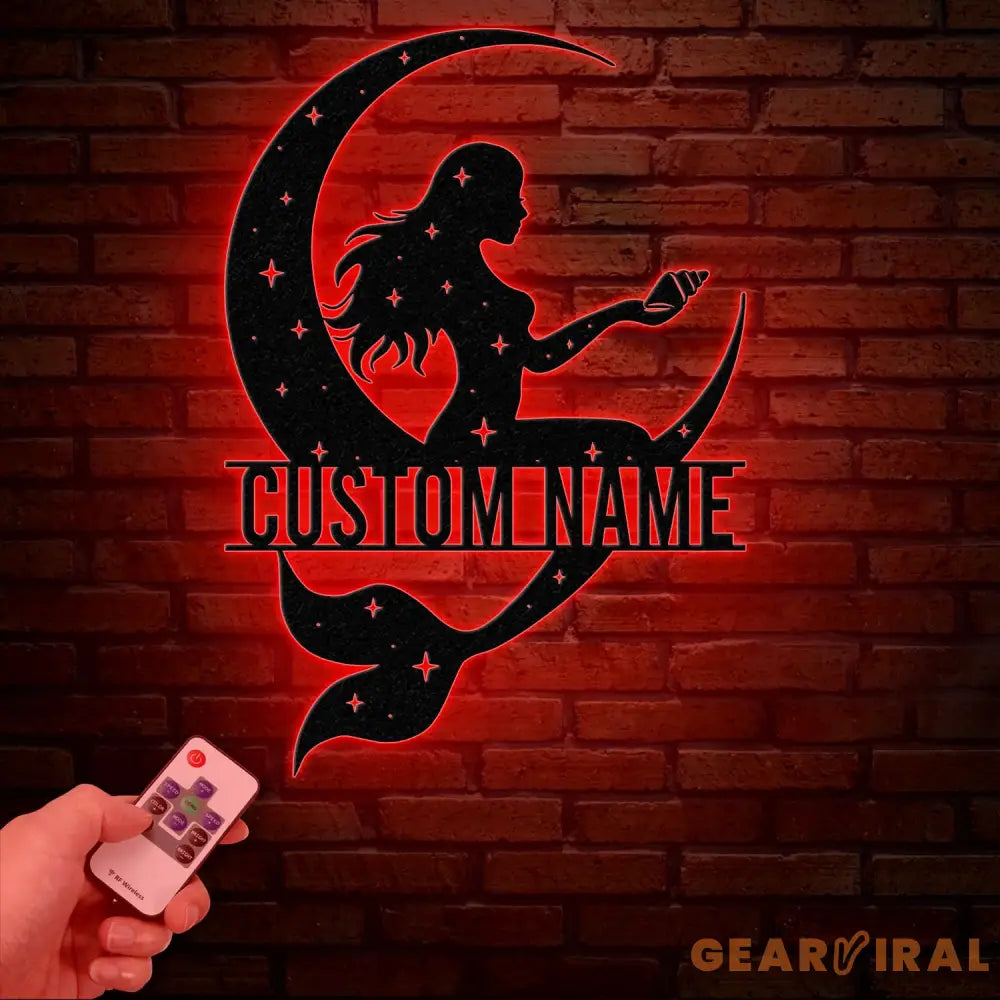 Mermaid On The Moon Metal Sign with LED Lights Custom Mermaid Metal Wall Decor Personalized Mermaid Metal Wall Hanging