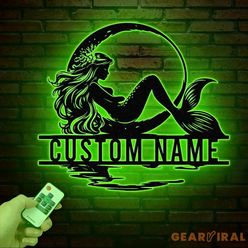 Mermaid On The Moon Metal Sign with LED Lights Custom Mermaid Metal Wall Decor Personalized Mermaid Metal Wall Hanging