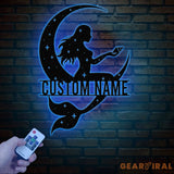 Mermaid On The Moon Metal Sign with LED Lights Custom Mermaid Metal Wall Decor Personalized Mermaid Metal Wall Hanging