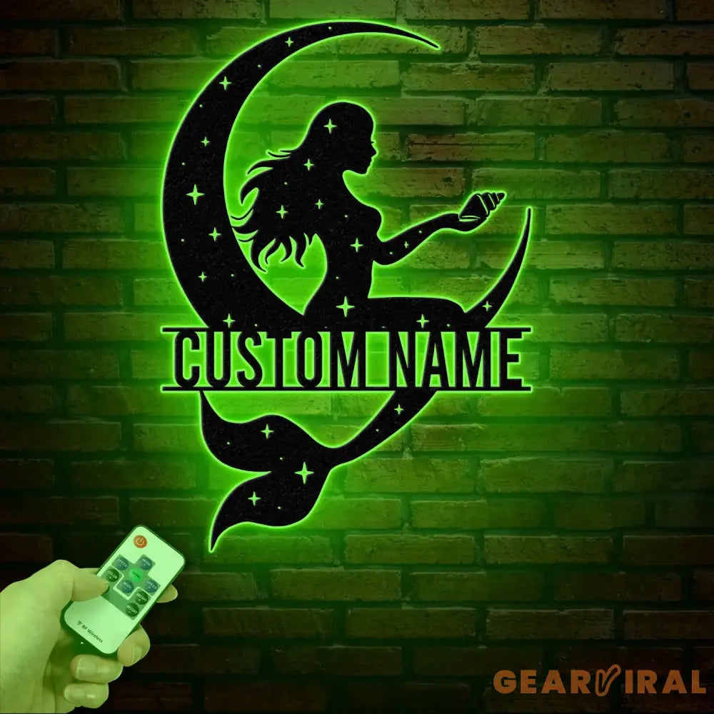 Mermaid On The Moon Metal Sign with LED Lights Custom Mermaid Metal Wall Decor Personalized Mermaid Metal Wall Hanging