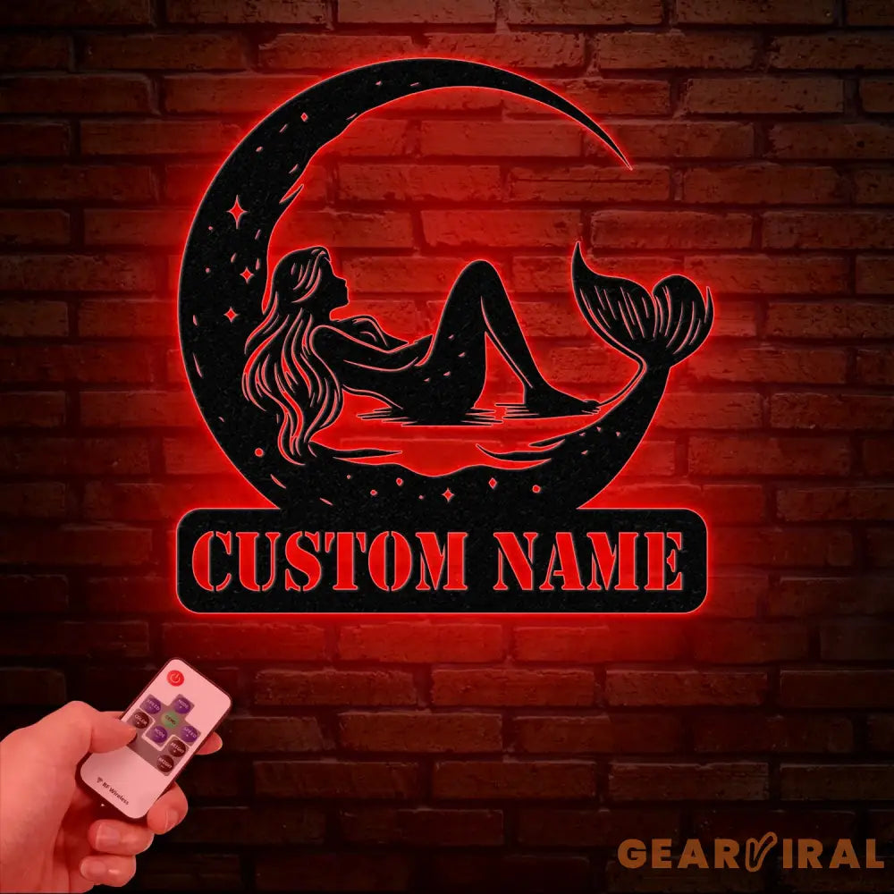 Mermaid On The Moon Metal Sign with LED Lights Custom Mermaid Metal Wall Decor Personalized Mermaid Metal Wall Hanging