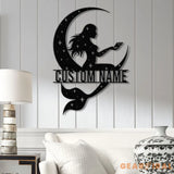 Mermaid On The Moon Metal Sign with LED Lights Custom Mermaid Metal Wall Decor Personalized Mermaid Metal Wall Hanging