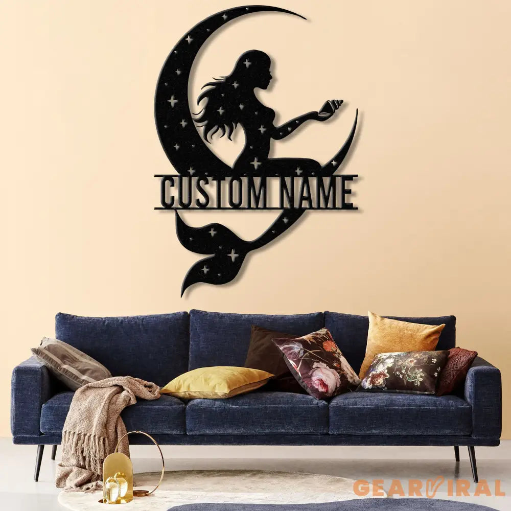 Mermaid On The Moon Metal Sign with LED Lights Custom Mermaid Metal Wall Decor Personalized Mermaid Metal Wall Hanging