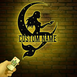 Mermaid On The Moon Metal Sign with LED Lights Custom Mermaid Metal Wall Decor Personalized Mermaid Metal Wall Hanging