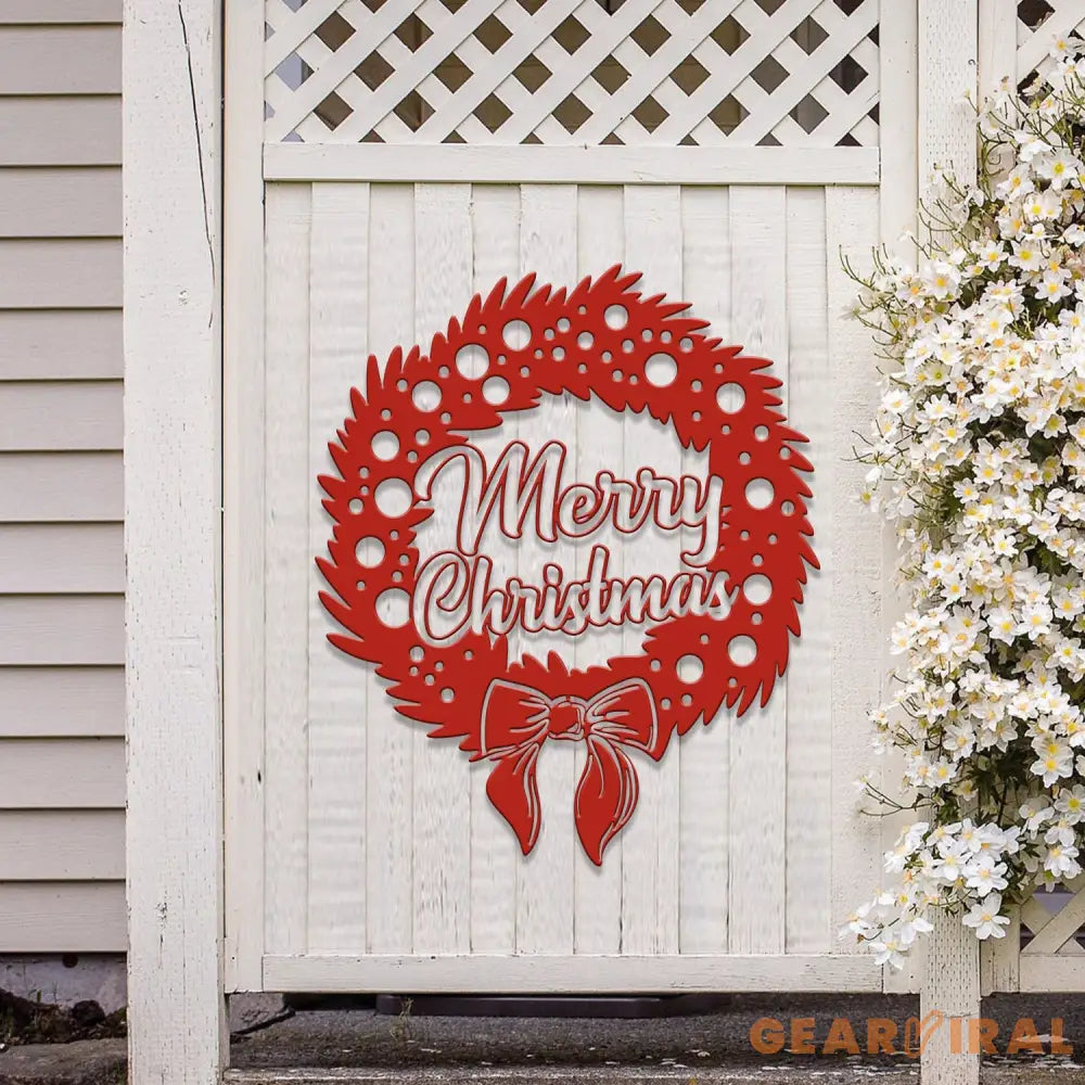 Merry Christmas Wreath Metal Sign Holiday Decor Merry Christmas Sign Christmas Wall Art Christmas Family Gift Winter