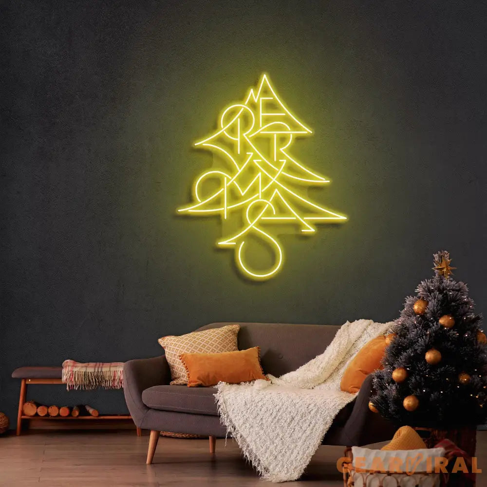 Merry Xmas Pine Tree Neon Sign