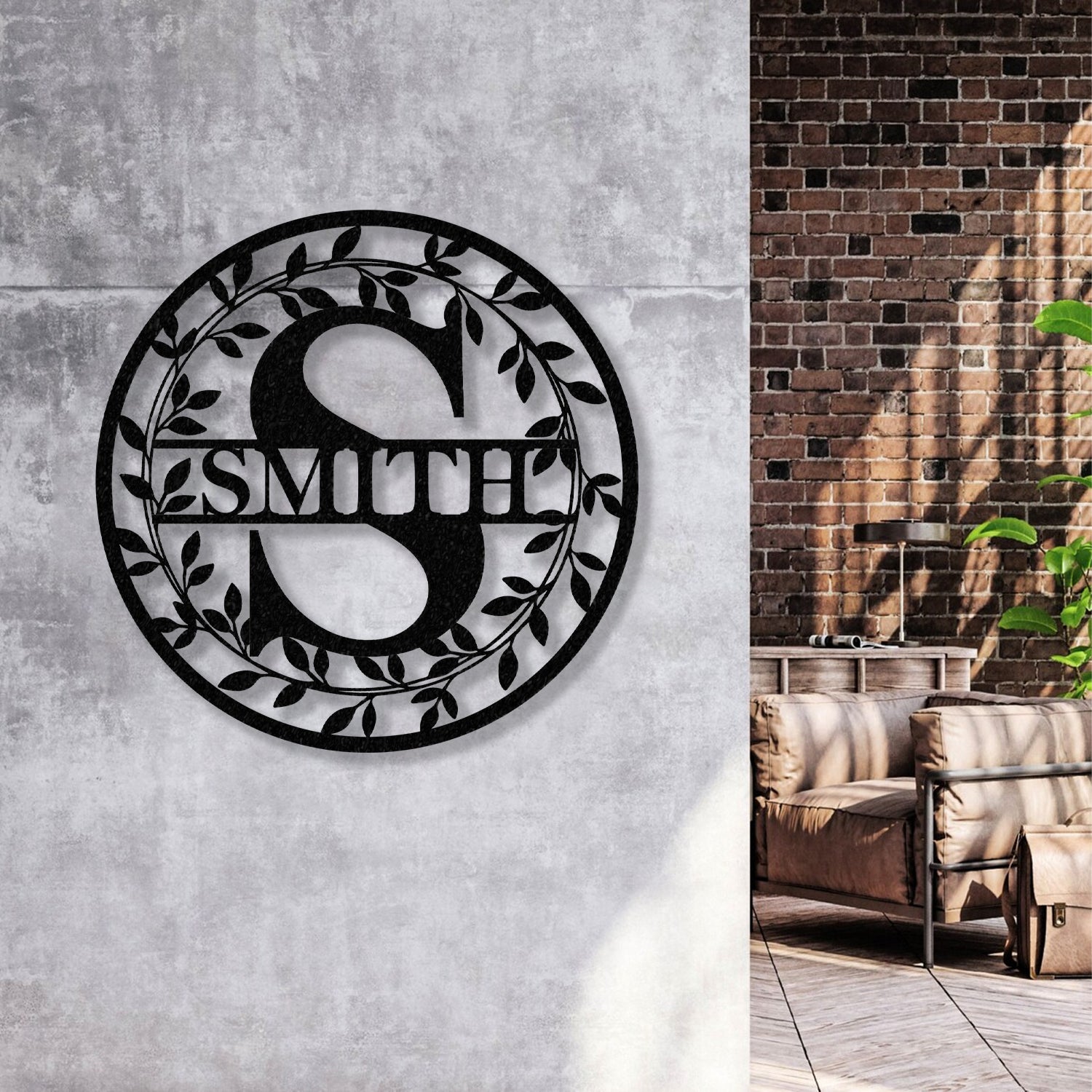 Metal Circle Letter Monogram with Vines, Wall Monogram Sign, Metal Wall Art LED Light - Gearviral