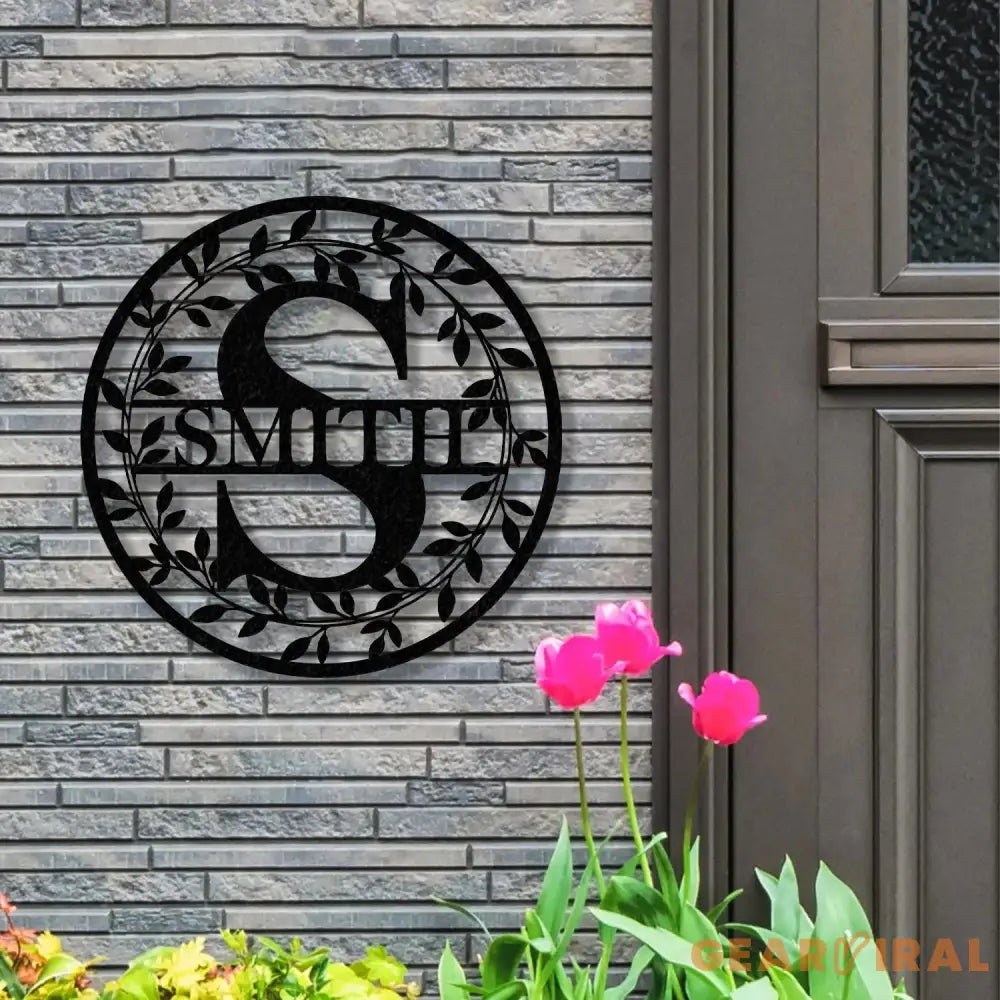 Metal Circle Letter Monogram with Vines Wall Monogram Sign Metal Wall Art LED Light - Gearviral