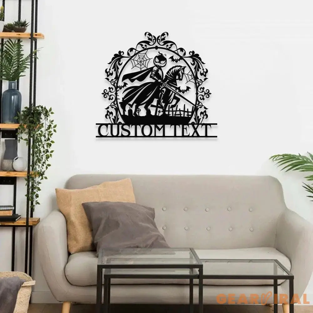 Metal Halloween Headless Horseman Sign with Led Light Happy Halloween Metal Sign Scary Spooky Sign Halloween Party