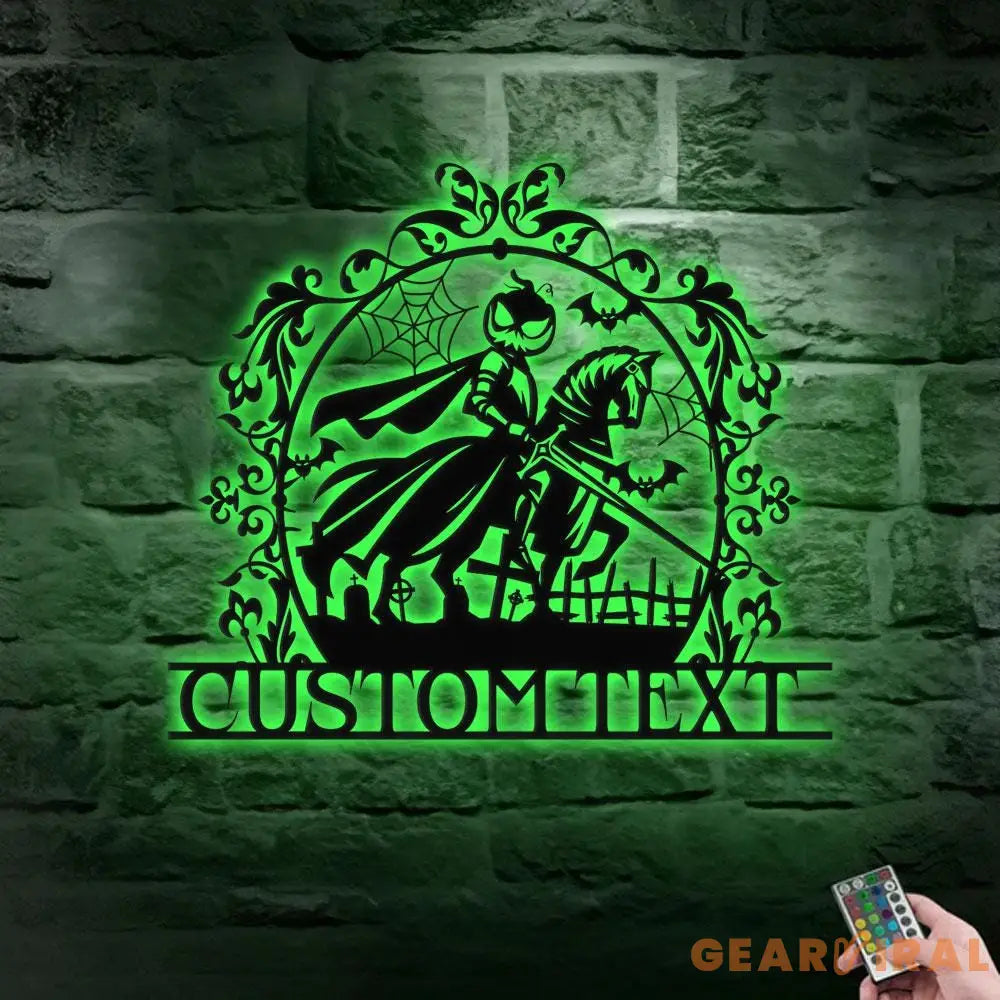 Metal Halloween Headless Horseman Sign with Led Light Happy Halloween Metal Sign Scary Spooky Sign Halloween Party