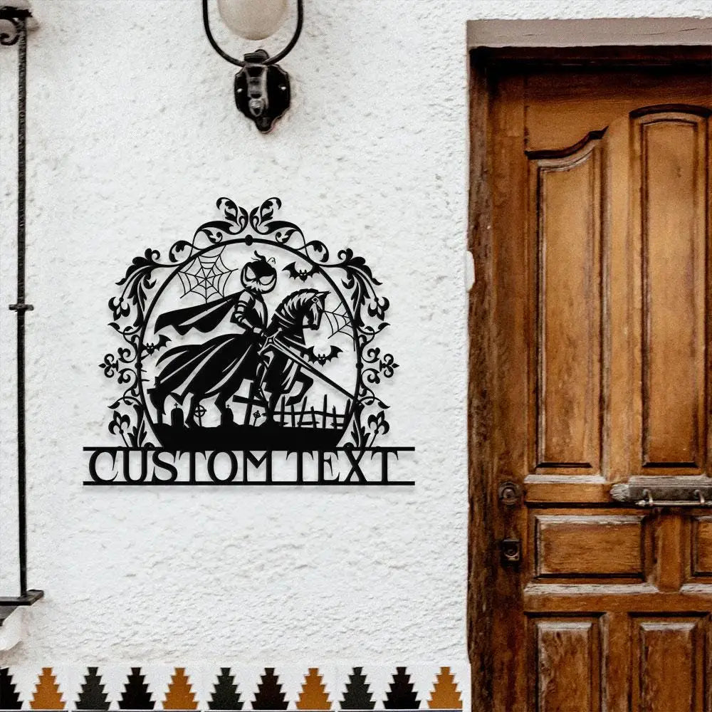 Metal Halloween Headless Horseman Sign with Led Light Happy Halloween Metal Sign Scary Spooky Sign Halloween Party