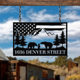 Metal Moutain Bear Address Sign, Custom US Flag Address Sign, Metal Bear Sign, Address Numbers, Address Door Hanger, Personal Address Sign
