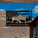 Metal Moutain Bear Address Sign, Custom US Flag Address Sign, Metal Bear Sign, Address Numbers, Address Door Hanger, Personal Address Sign