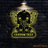 Metal Sign Baby Elephant Name Sign Elephant Name LED Lights Elephant Sign Outdoor Door Elephant Elephant Room Name