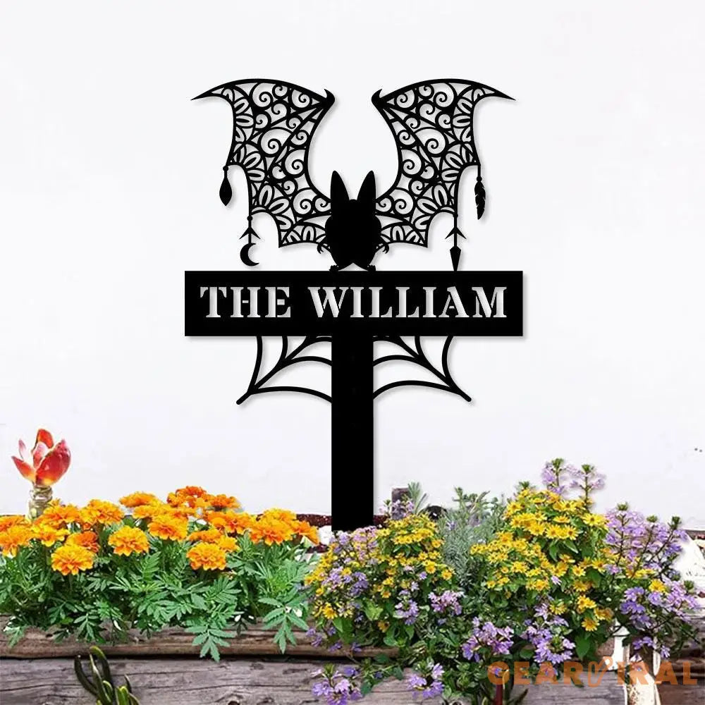 Metal Sign Bat Halloween Name Sign Personalized Name LED Lights Halloween Sign Outdoor Door Monogram Halloween Metal