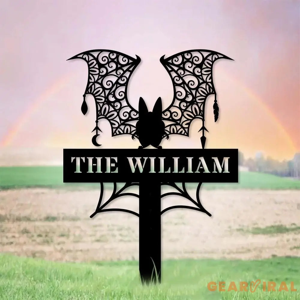 Metal Sign Bat Halloween Name Sign Personalized Name LED Lights Halloween Sign Outdoor Door Monogram Halloween Metal
