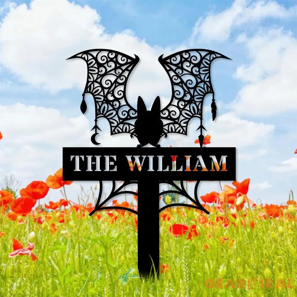 Metal Sign Bat Halloween Name Sign Personalized Name LED Lights Halloween Sign Outdoor Door Monogram Halloween Metal
