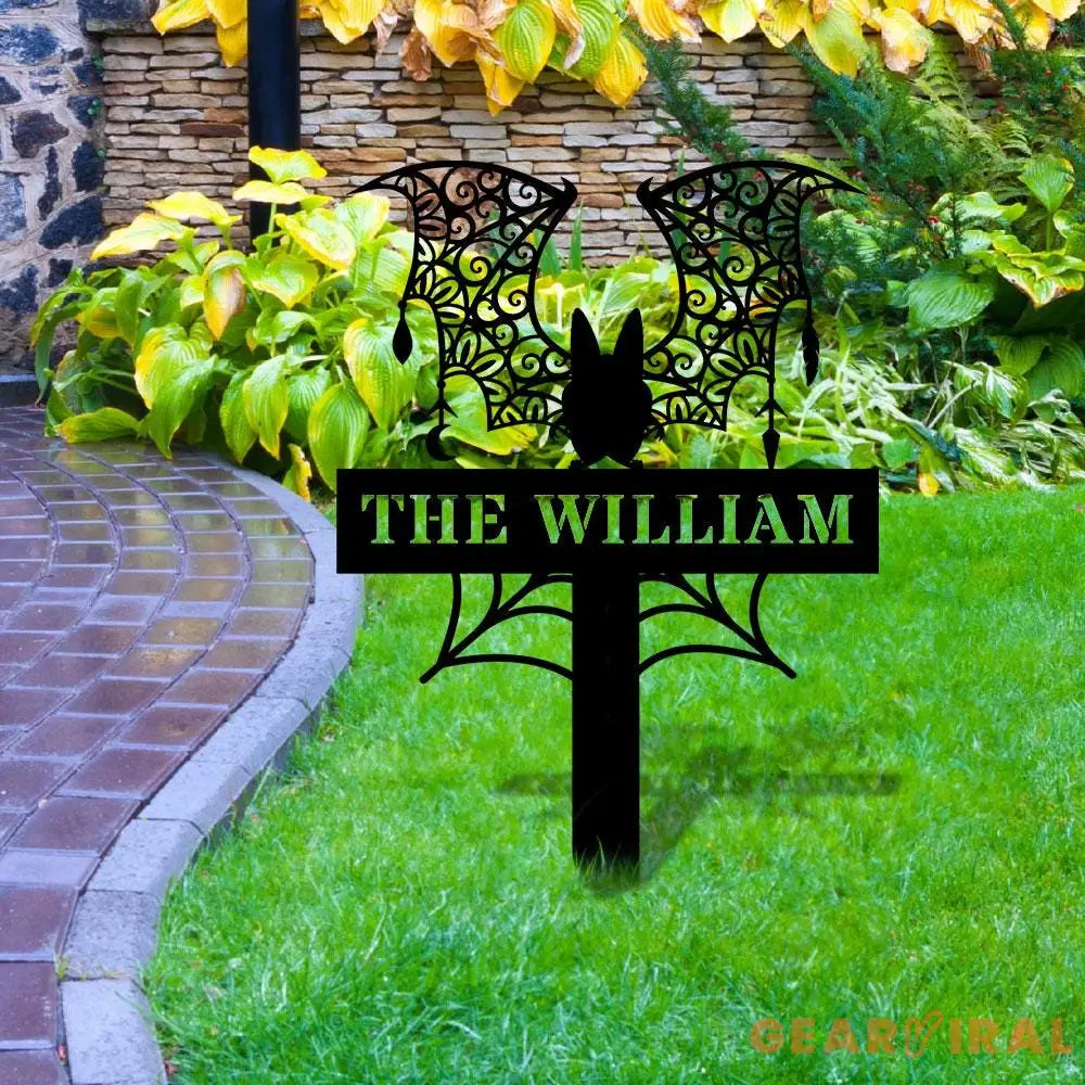 Metal Sign Bat Halloween Name Sign Personalized Name LED Lights Halloween Sign Outdoor Door Monogram Halloween Metal