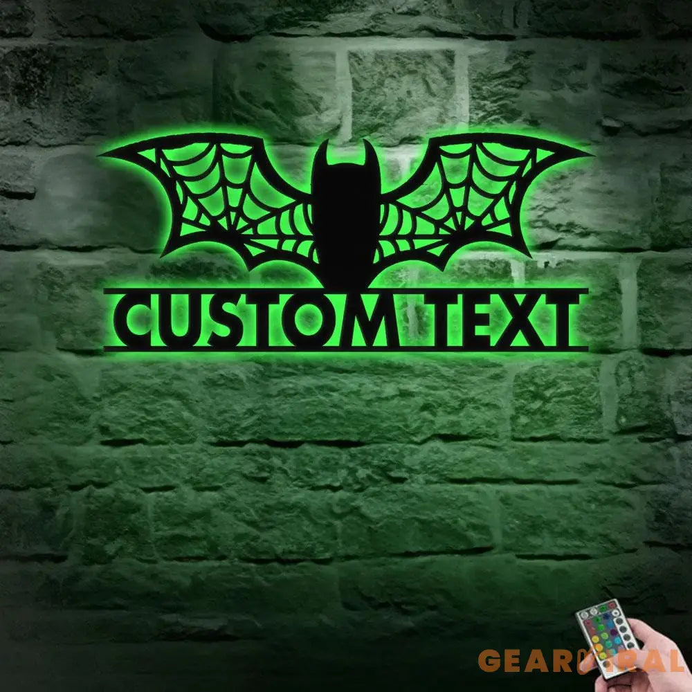 Metal Sign Bat Halloween Name Sign Personalized Name LED Lights Halloween Sign Outdoor Door Monogram Halloween Metal