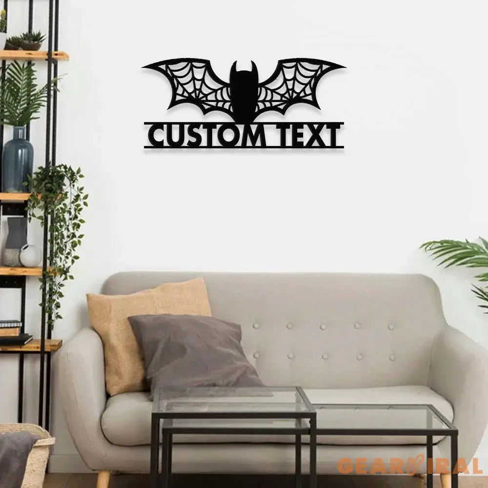 Metal Sign Bat Halloween Name Sign Personalized Name LED Lights Halloween Sign Outdoor Door Monogram Halloween Metal