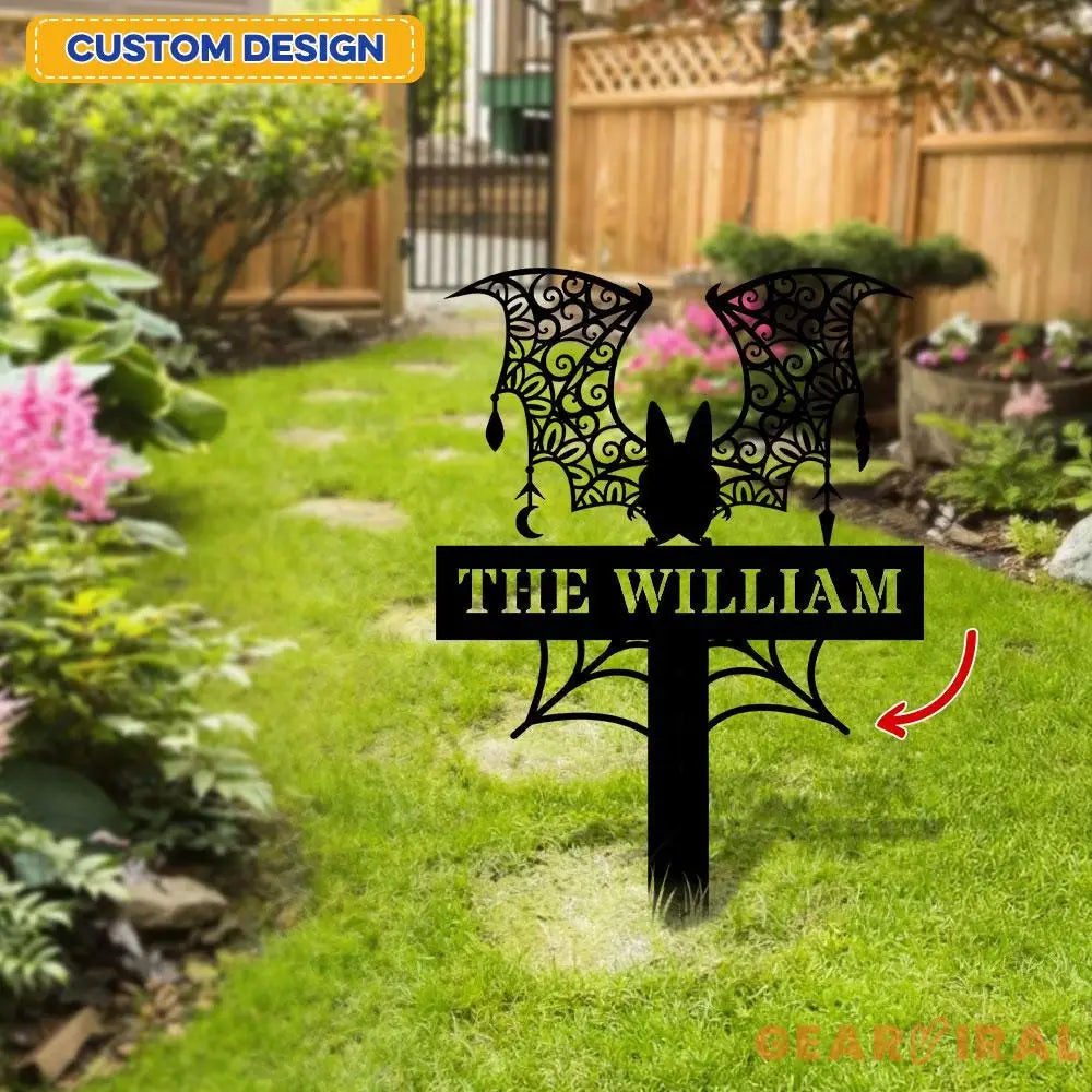 Metal Sign Bat Halloween Name Sign Personalized Name LED Lights Halloween Sign Outdoor Door Monogram Halloween Metal