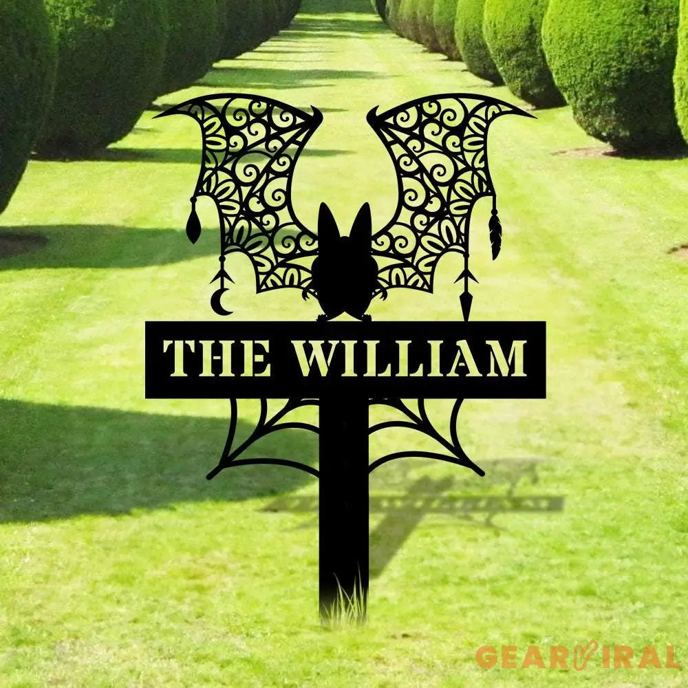 Metal Sign Bat Halloween Name Sign Personalized Name LED Lights Halloween Sign Outdoor Door Monogram Halloween Metal
