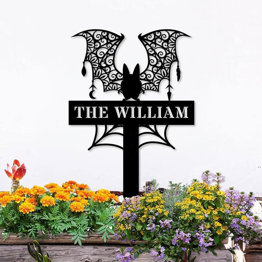 Metal Sign Bat Halloween Name Sign, Personalized Name LED Lights, Halloween Sign, Outdoor Door Monogram, Halloween Metal sign