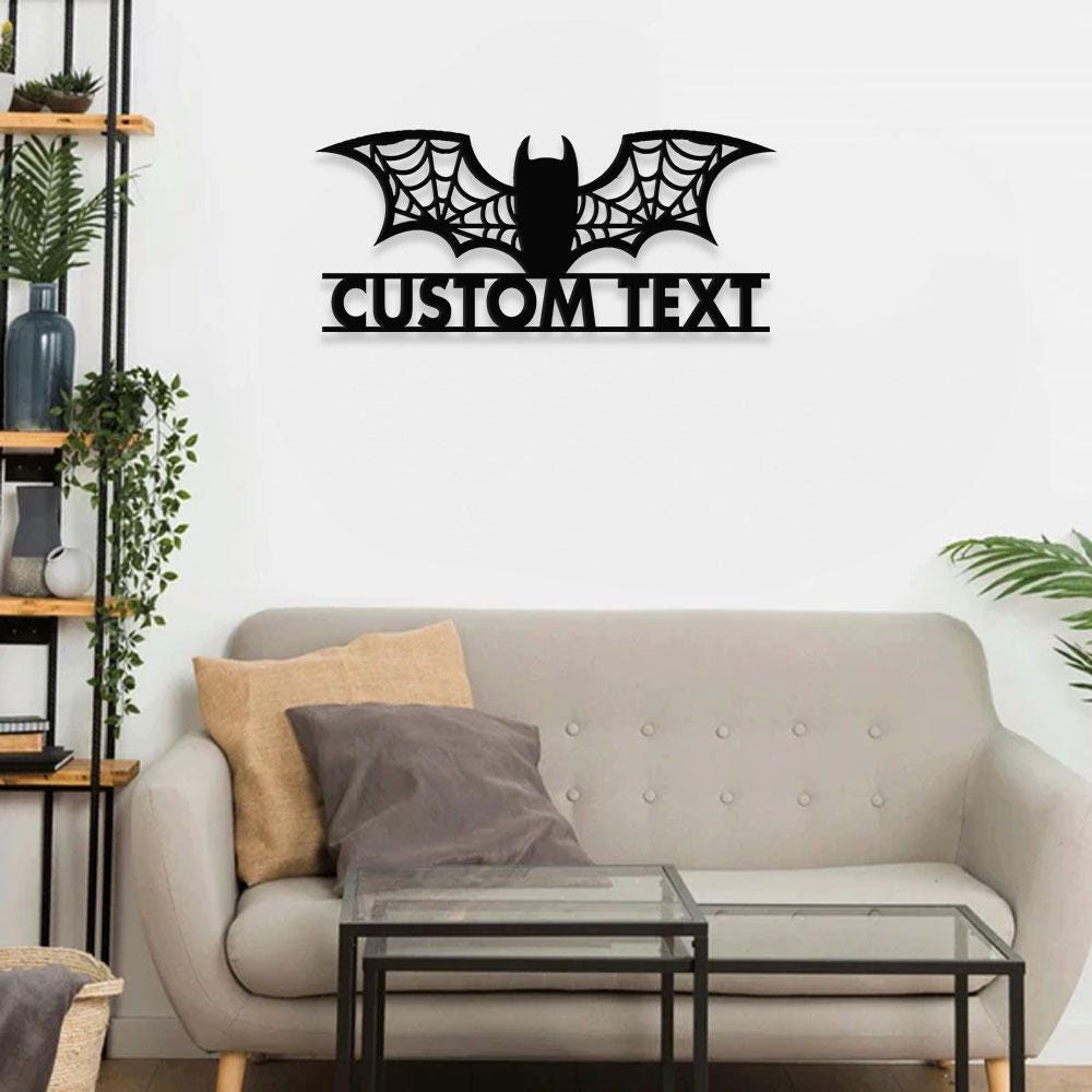 Metal Sign Bat Halloween Name Sign, Personalized Name LED Lights, Halloween Sign, Outdoor Door Monogram, Halloween Metal sign