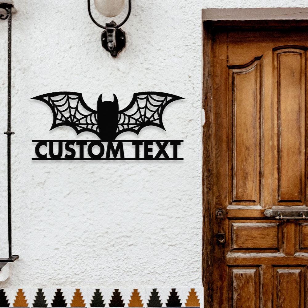 Metal Sign Bat Halloween Name Sign, Personalized Name LED Lights, Halloween Sign, Outdoor Door Monogram, Halloween Metal sign