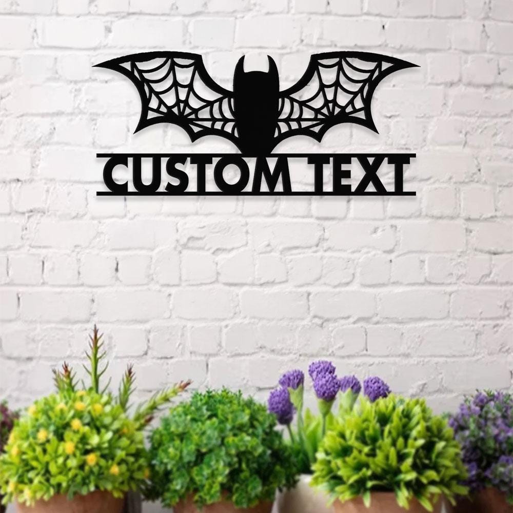 Metal Sign Bat Halloween Name Sign, Personalized Name LED Lights, Halloween Sign, Outdoor Door Monogram, Halloween Metal sign