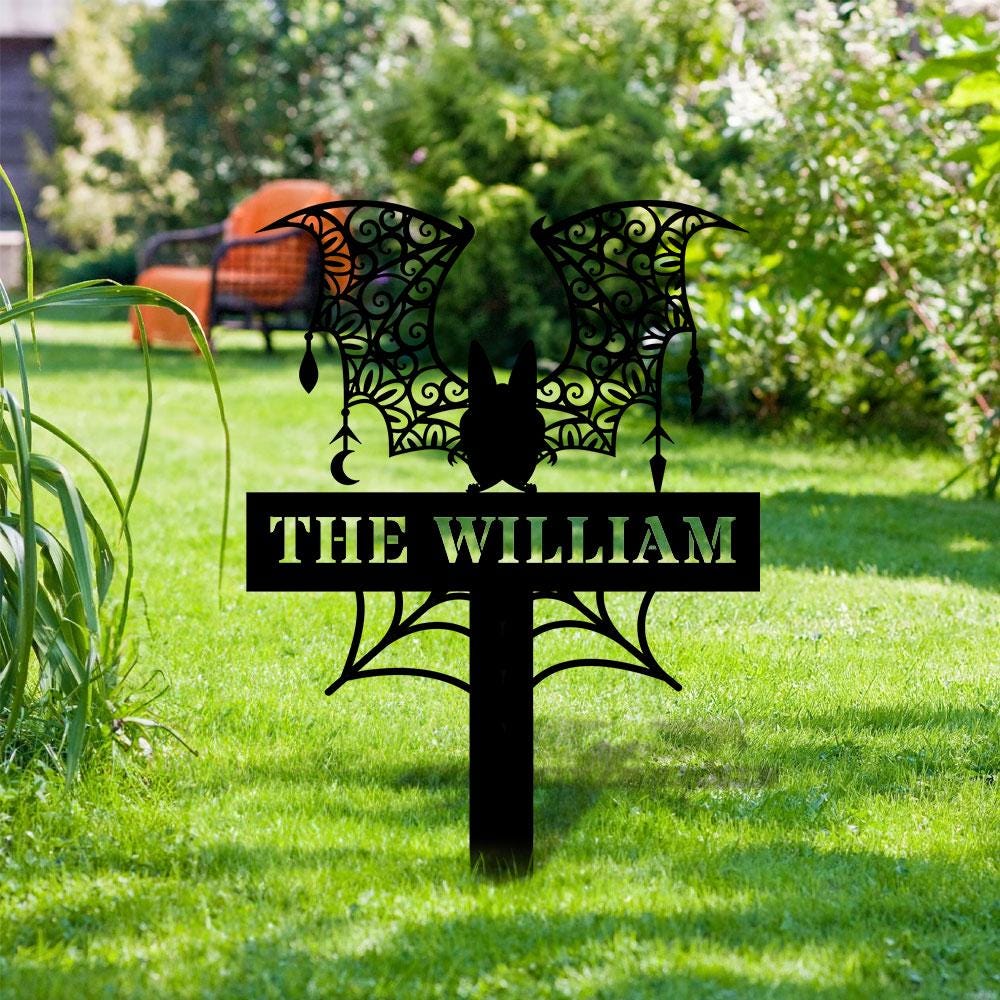 Metal Sign Bat Halloween Name Sign, Personalized Name LED Lights, Halloween Sign, Outdoor Door Monogram, Halloween Metal sign