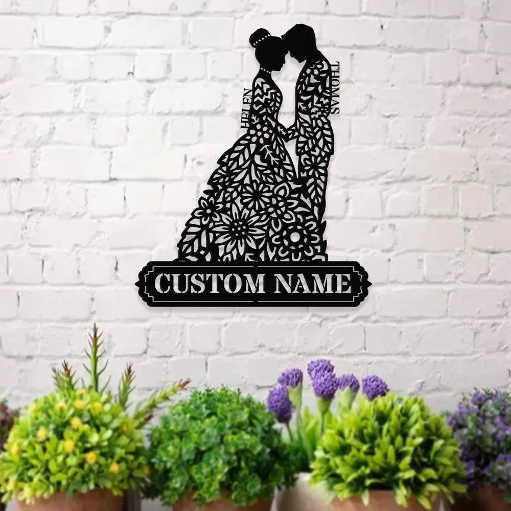 Metal Sign Bride and Groom Name Sign Personalized Name LED Lights Wedding Sign Outdoor Door Monogram Wedding Metal sign