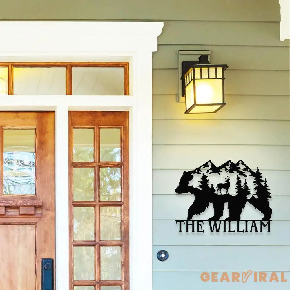 Metal Sign Christmas Bear Family Name Sign Personalized Split Letter Last Name Bear Sign Outdoor Door Bear Monogram