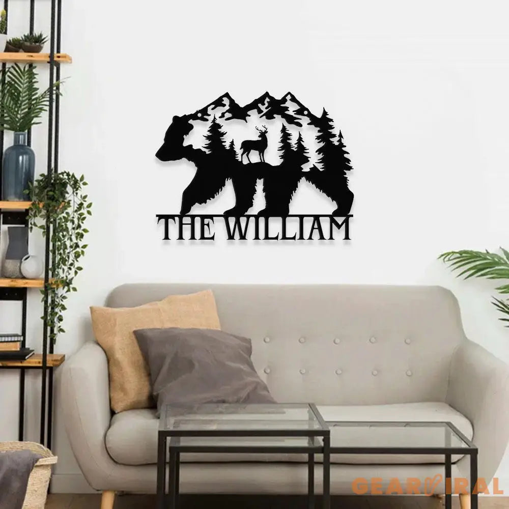 Metal Sign Christmas Bear Family Name Sign Personalized Split Letter Last Name Bear Sign Outdoor Door Bear Monogram