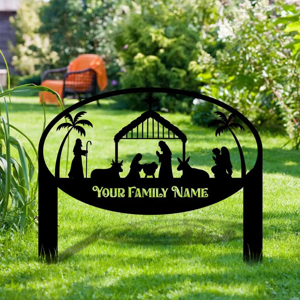 Metal Sign Christmas Nativity Yard Stake Personalized Family Name Yard Sign Garden Decor,Gift for Garden Lovers Gift