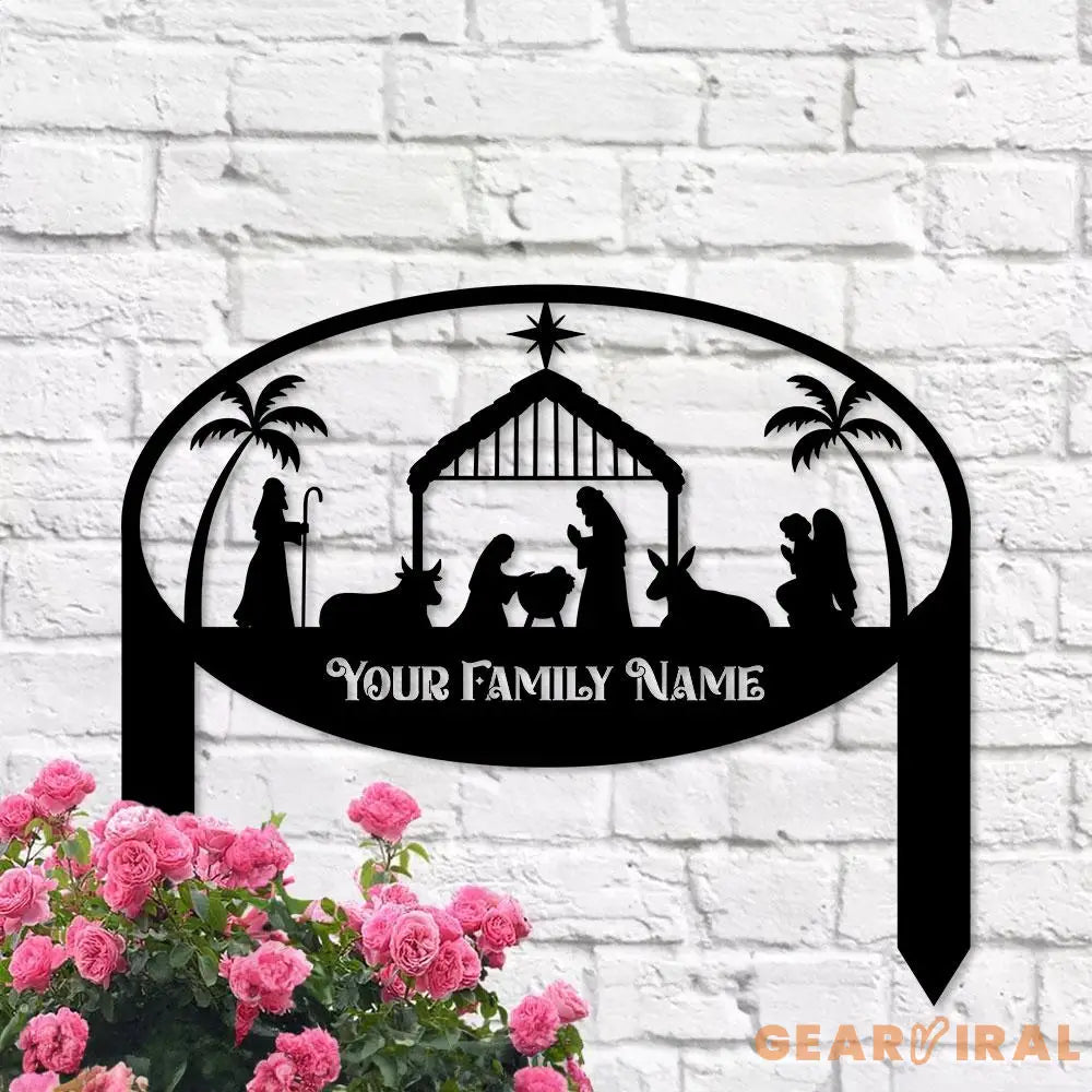 Metal Sign Christmas Nativity Yard Stake Personalized Family Name Yard Sign Garden Decor,Gift for Garden Lovers Gift