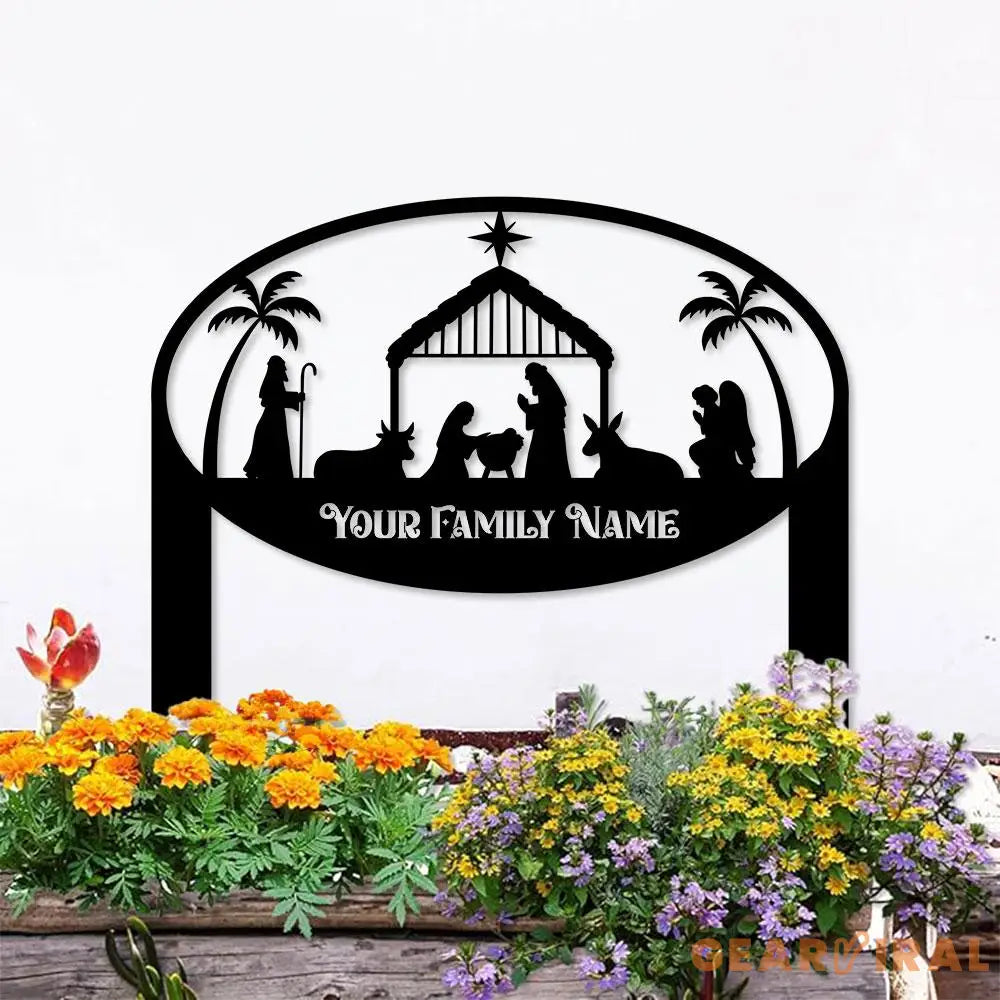 Metal Sign Christmas Nativity Yard Stake Personalized Family Name Yard Sign Garden Decor,Gift for Garden Lovers Gift