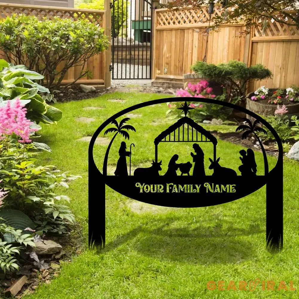 Metal Sign Christmas Nativity Yard Stake Personalized Family Name Yard Sign Garden Decor,Gift for Garden Lovers Gift