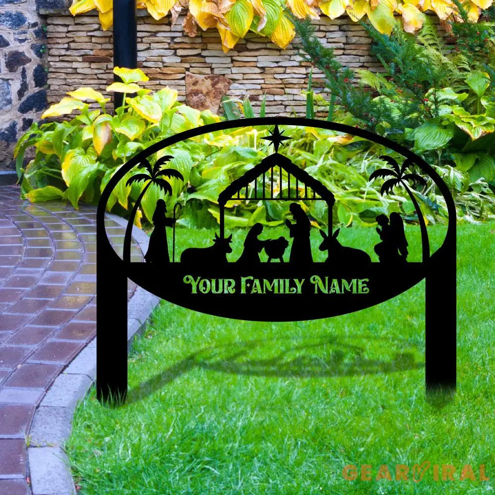 Metal Sign Christmas Nativity Yard Stake Personalized Family Name Yard Sign Garden Decor,Gift for Garden Lovers Gift