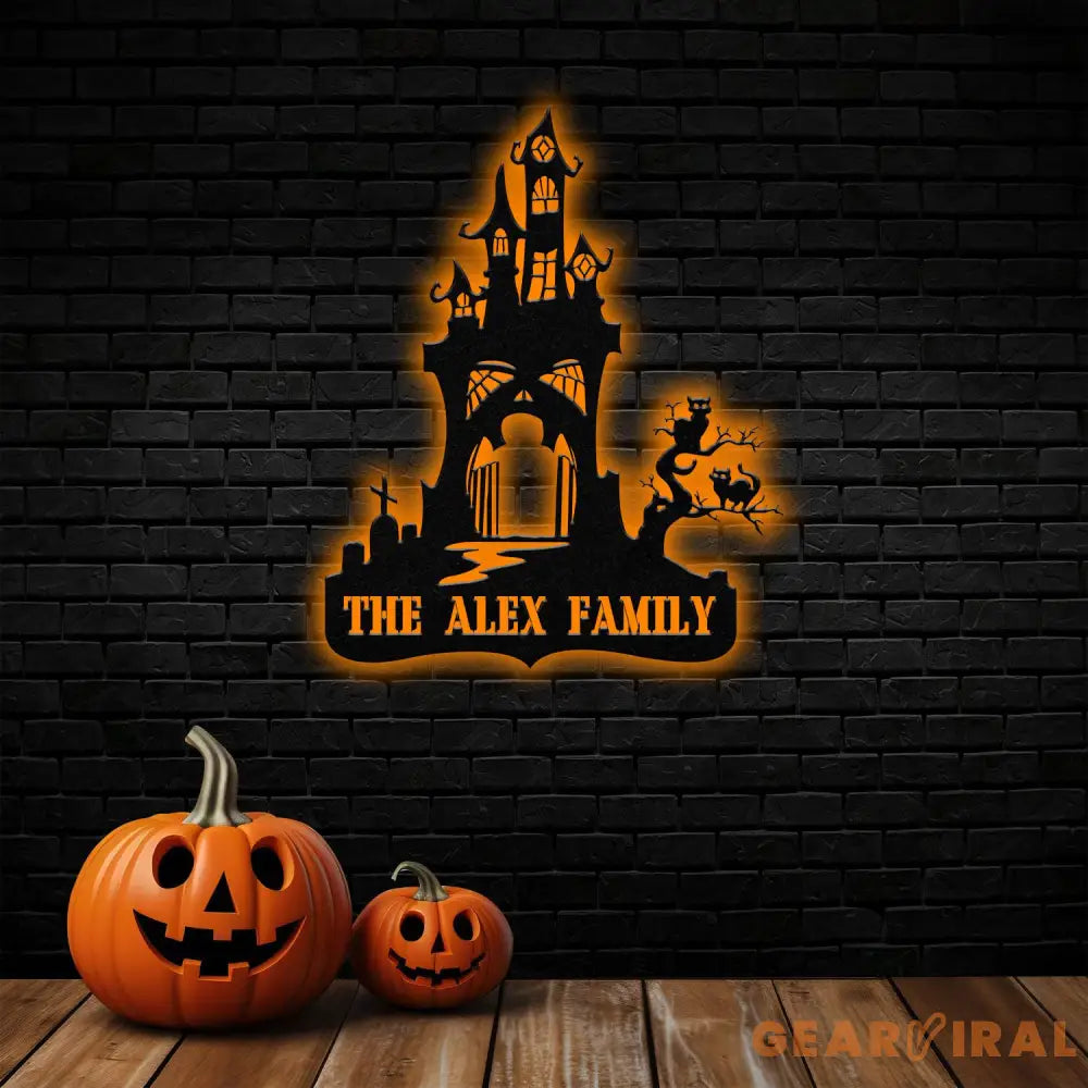 Metal Sign Hallloween House Halloween Name Sign Personalized Name LED Lights Halloween Sign Outdoor Door Monogram