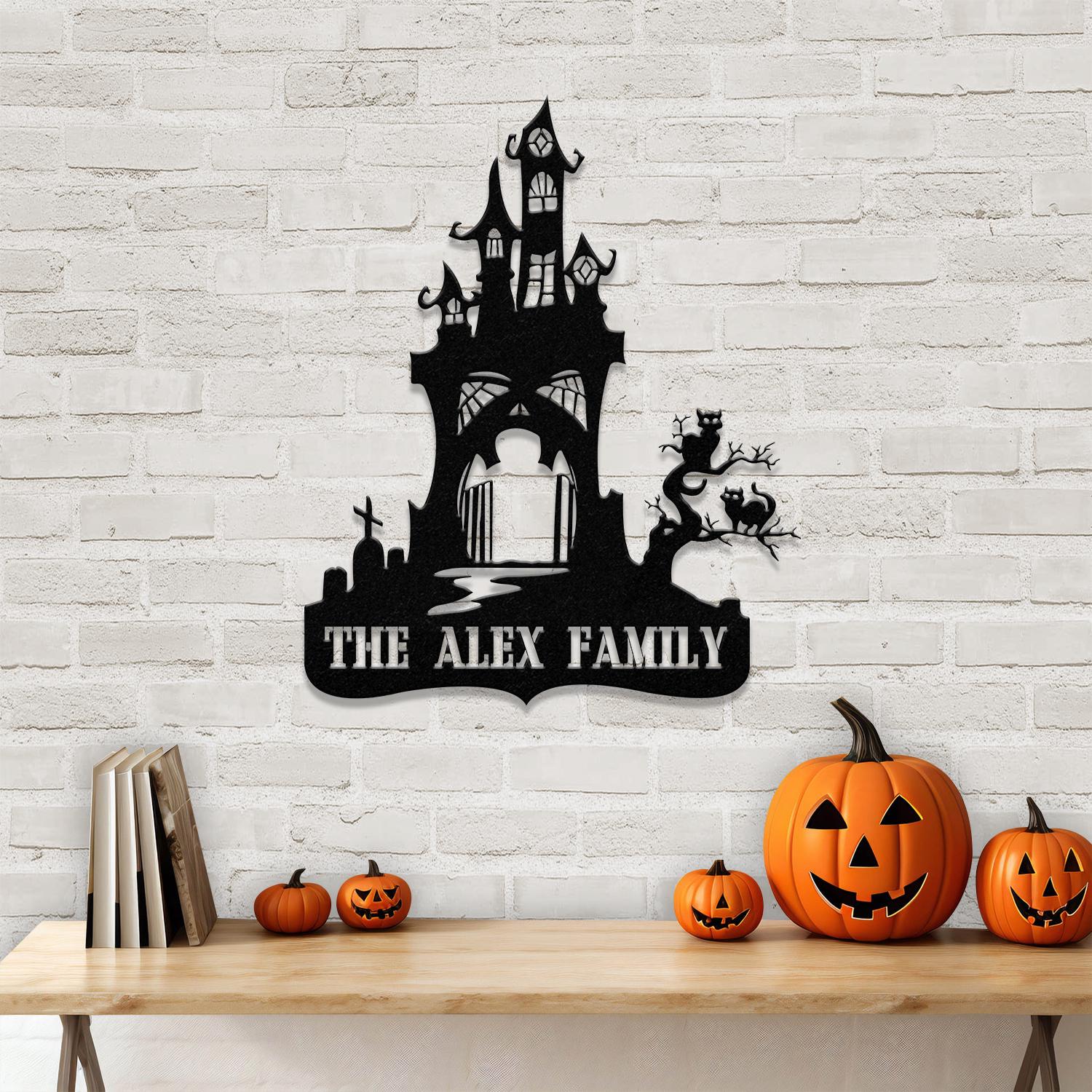 Metal Sign Hallloween House Halloween Name Sign, Personalized Name LED Lights, Halloween Sign, Outdoor Door Monogram, Halloween Metal sign