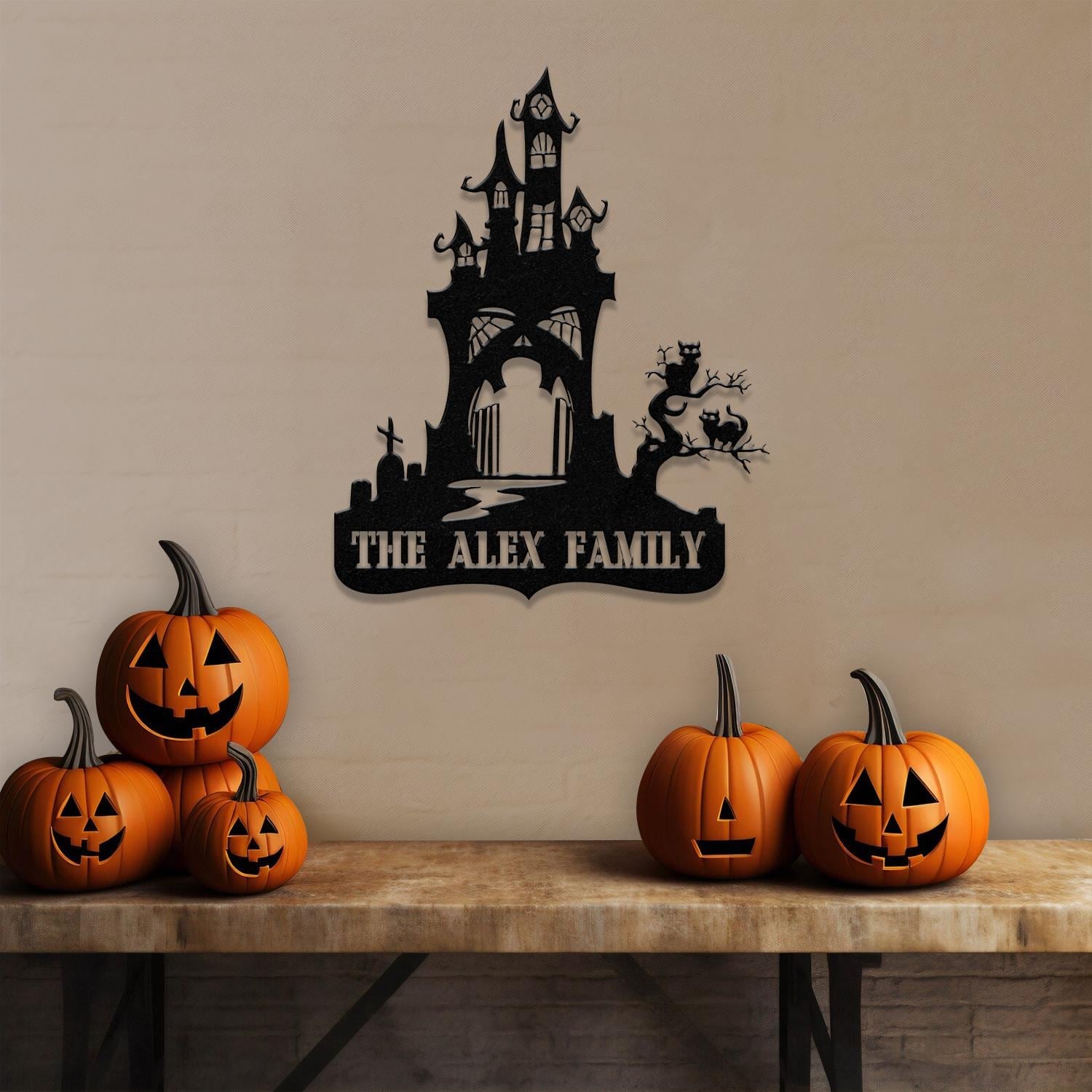 Metal Sign Hallloween House Halloween Name Sign, Personalized Name LED Lights, Halloween Sign, Outdoor Door Monogram, Halloween Metal sign