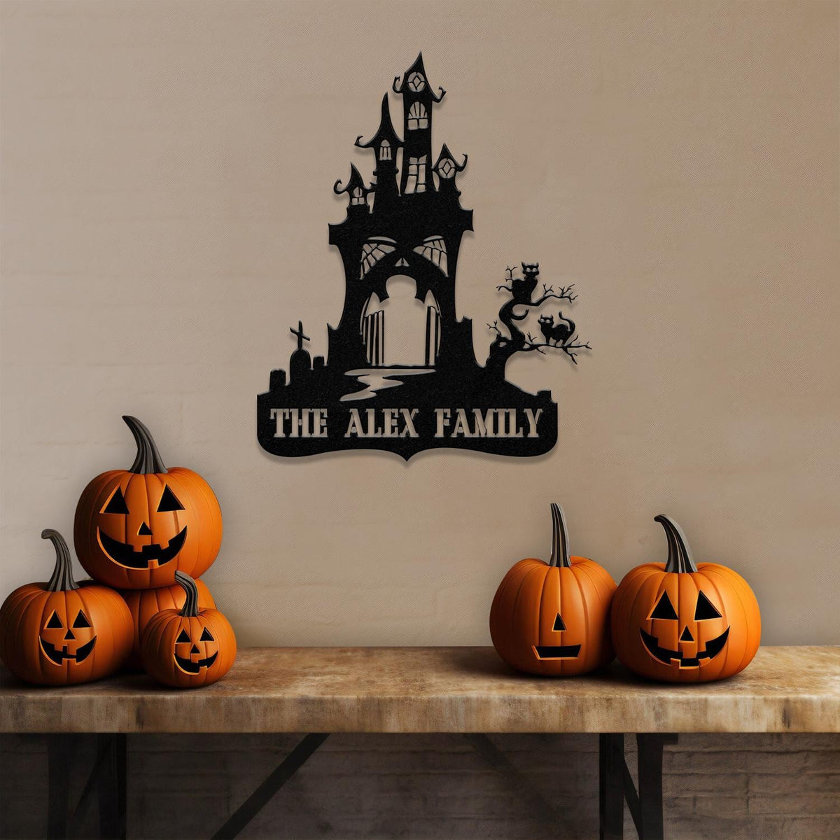 Metal Sign Hallloween House Halloween Name Sign, Personalized Name LED Lights, Halloween Sign, Outdoor Door Monogram, Halloween Metal sign