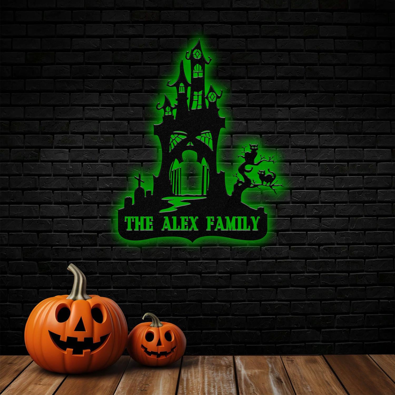 Metal Sign Hallloween House Halloween Name Sign, Personalized Name LED Lights, Halloween Sign, Outdoor Door Monogram, Halloween Metal sign