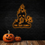 Metal Sign Hallloween House Halloween Name Sign, Personalized Name LED Lights, Halloween Sign, Outdoor Door Monogram, Halloween Metal sign