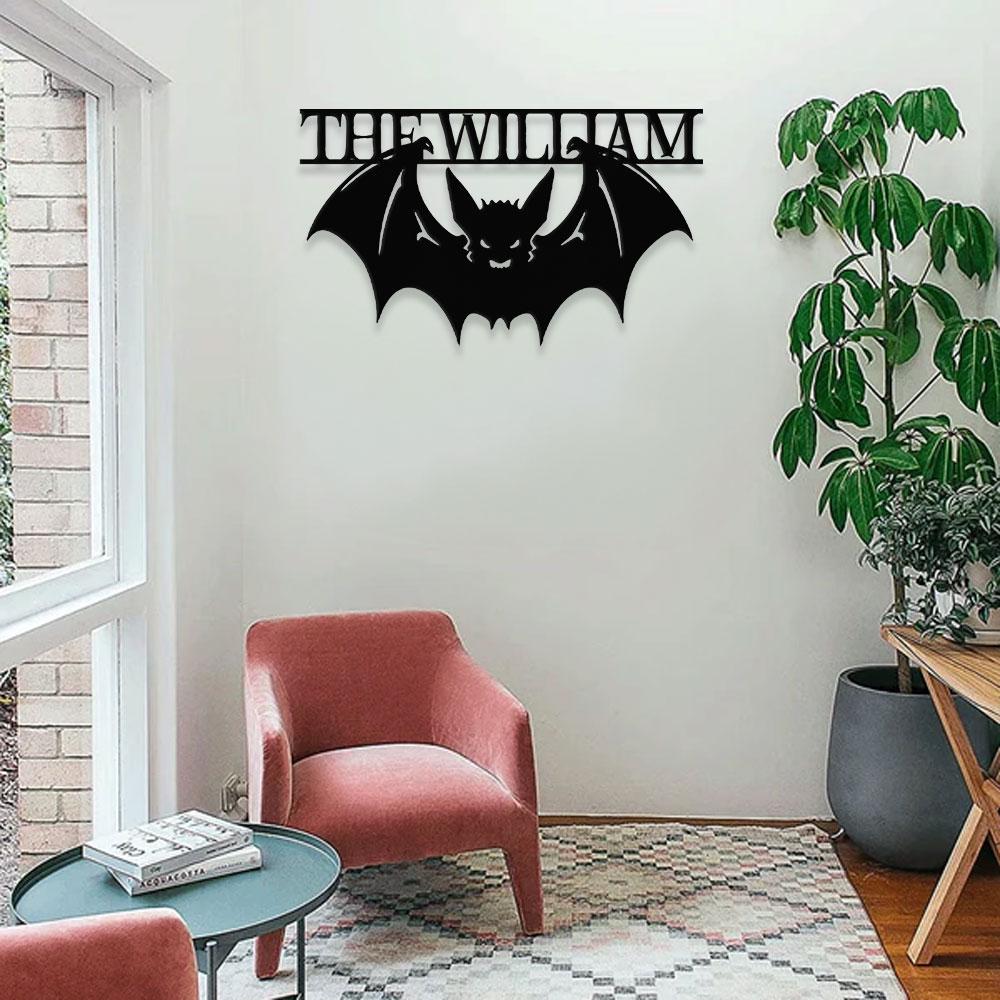 Metal Sign Halloween Bat Decorative Name Sign, Personalized Split Letter Last Name, Halloween Sign, Outdoor Door Monogram
