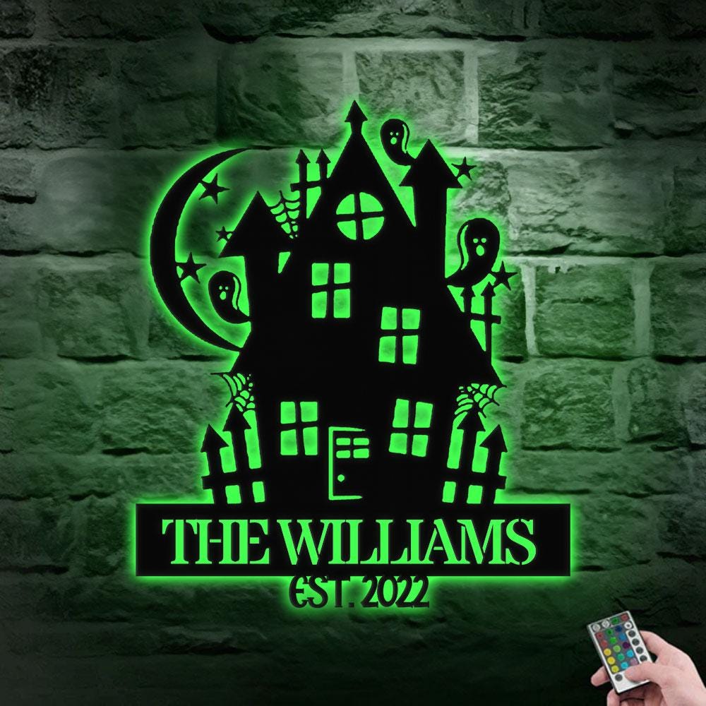 Metal Sign Halloween Castle Decorative Name Sign, Personalized Split Letter Last Name, Halloween Sign, Outdoor Door Monogram