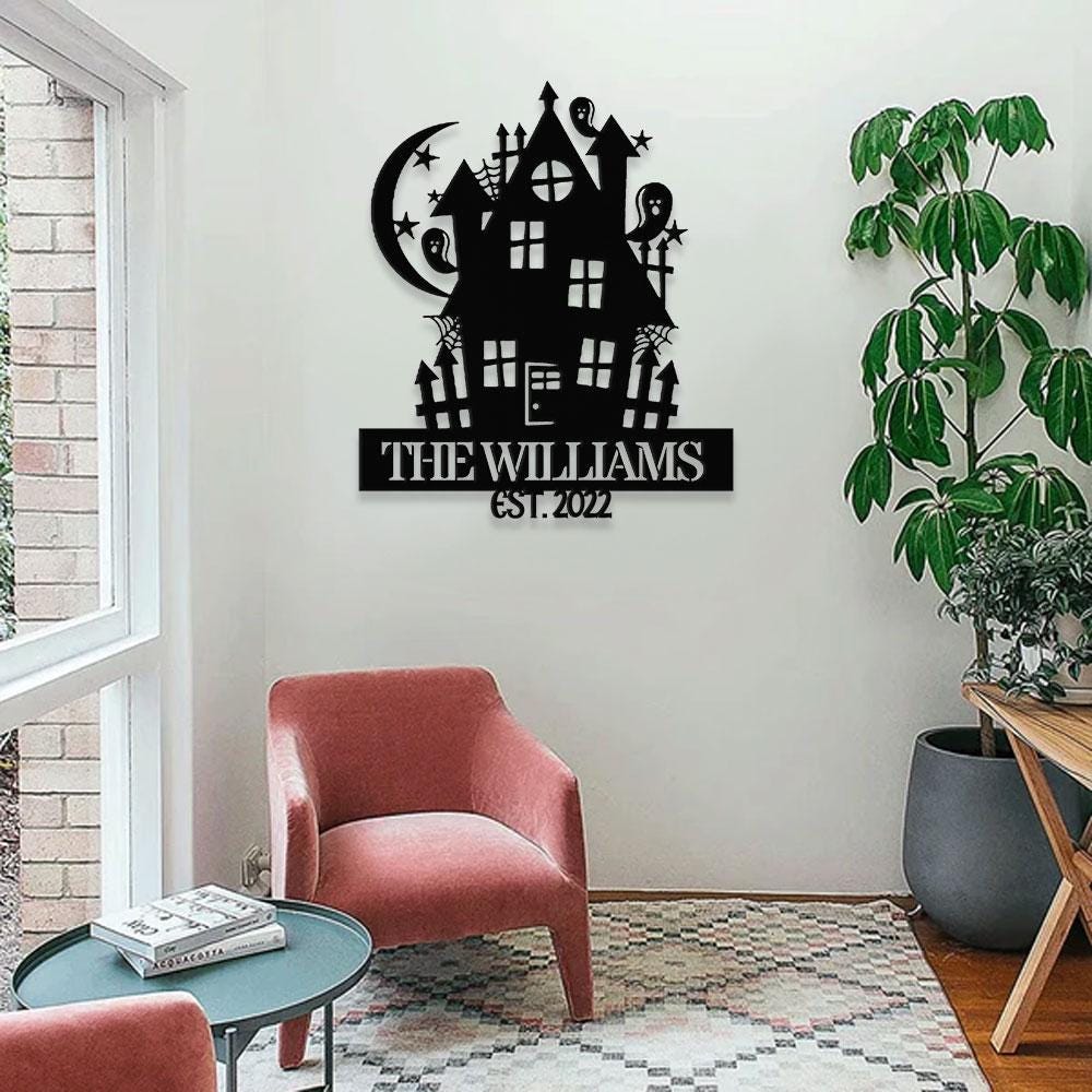 Metal Sign Halloween Castle Decorative Name Sign, Personalized Split Letter Last Name, Halloween Sign, Outdoor Door Monogram