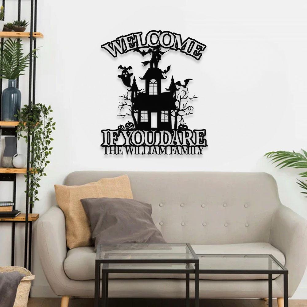 Metal Sign Halloween Castle If You Dare Decorative Name Sign, Personalized Split Letter Last Name, Halloween Sign, Outdoor Door Monogram